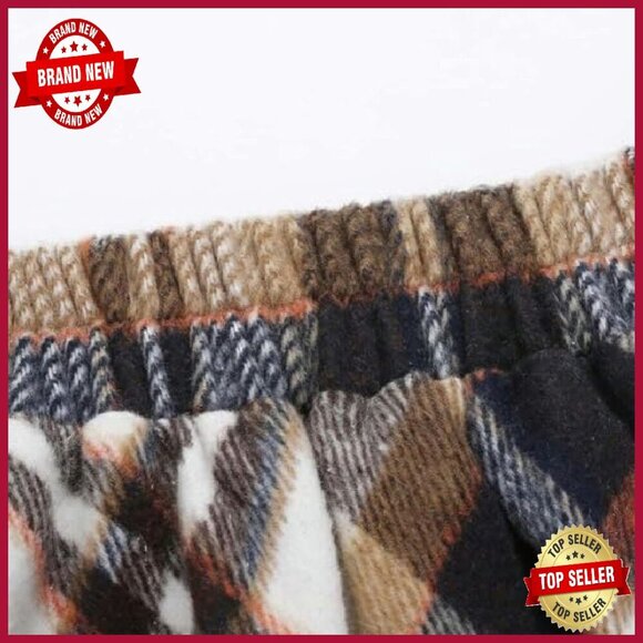 Long Wool Plaid Skirt High Waist A-Line Pleated Midi Fall Winter - Picture 5 of 7